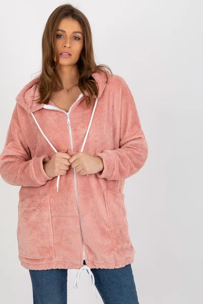 Broskvově oranžová dámská oversize mikina na zip FPrice