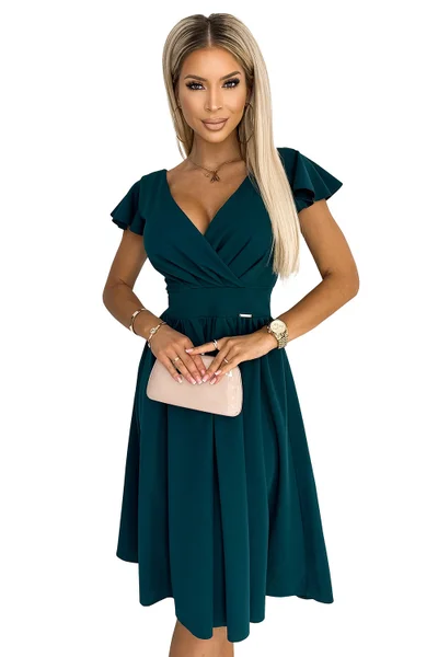 Smaragdově zelené elegantní šaty s rozšířenou sukní Numoco