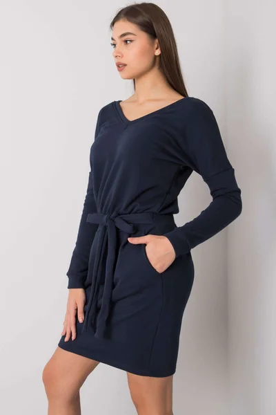 Tmavě modré pohodlné dámské šaty s výstřihem do V Rue Paris