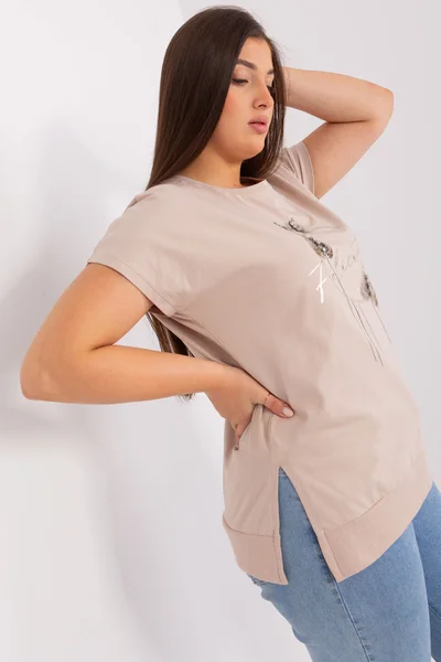 Béžové dámské tričko s krátkými rukávy FPrice
