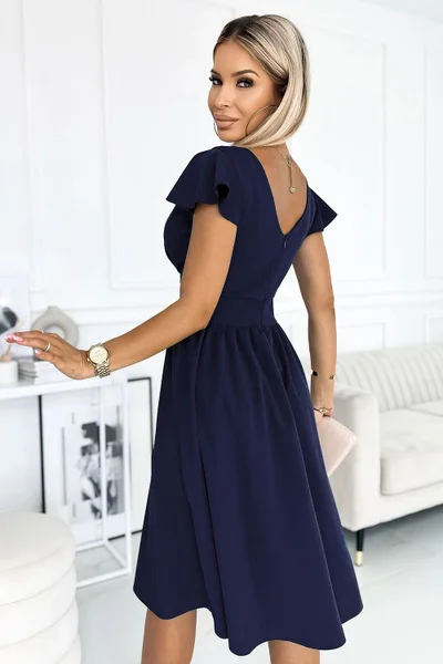 Tmavě modré elegantní dámské šaty s áčkovou sukní Numoco