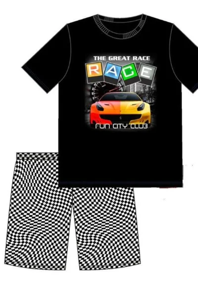 Černo-bílé šortkové chlapecké pyžamo s autem Cornette