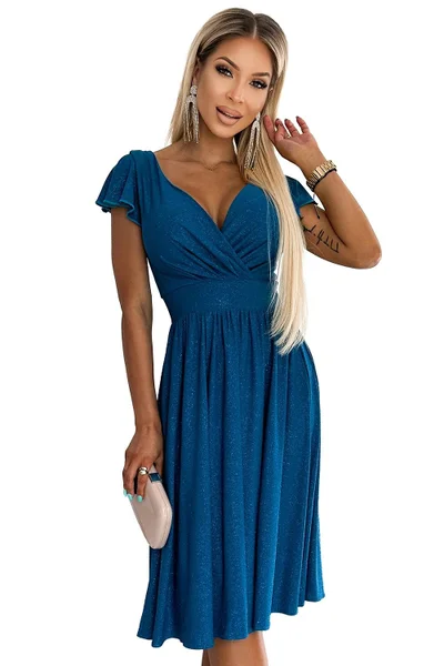 Společenské tmavě modré dámské V-neck šaty Numoco
