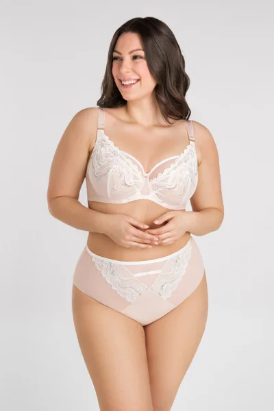 Krémové krajkové plus size kalhotky Gorsenia