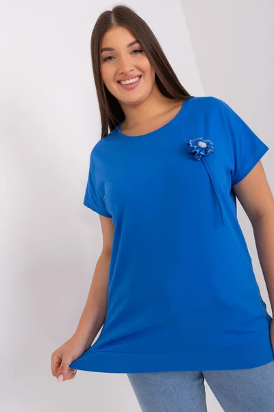 Dámské modré tričko s ozdobnou látkovou broží FPrice