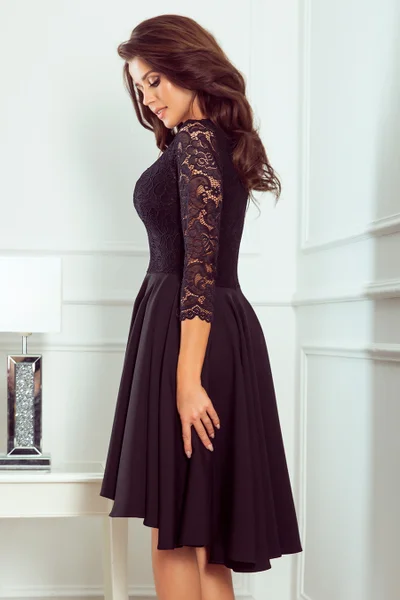 Černé exkluzivní šaty s krajkovými rukávy Numoco  210-10