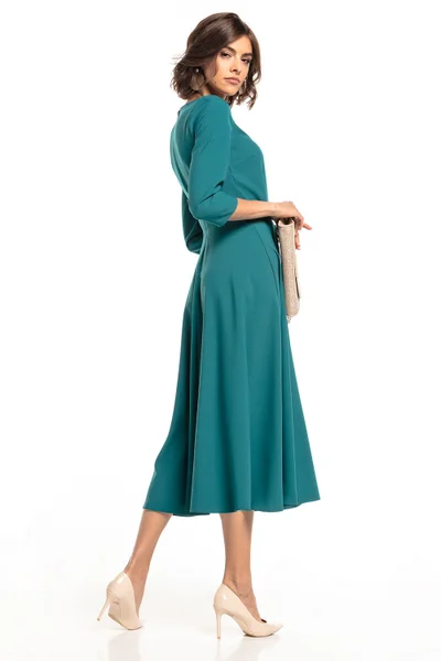 Smaragdové midi šaty s tříčtvrtečním rukávem Tessita