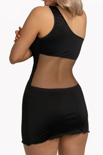 Sexy černé mini šaty se vsadkami ze síťoviny Anais