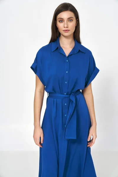 Pohodlné dámské košilové midi šaty Nife královská modř