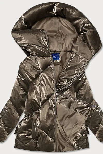 Khaki metalická dámská bunda s kapucí Ann Gissy