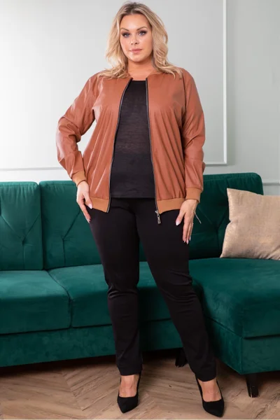 Hnědá dámská bomber mikina/lehká bunda Karko plus size