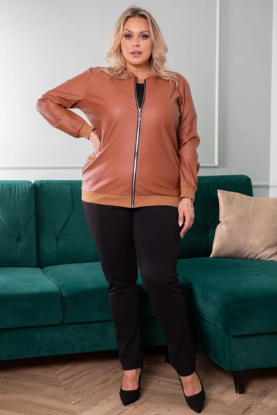 Hnědá dámská bomber mikina/lehká bunda Karko plus size