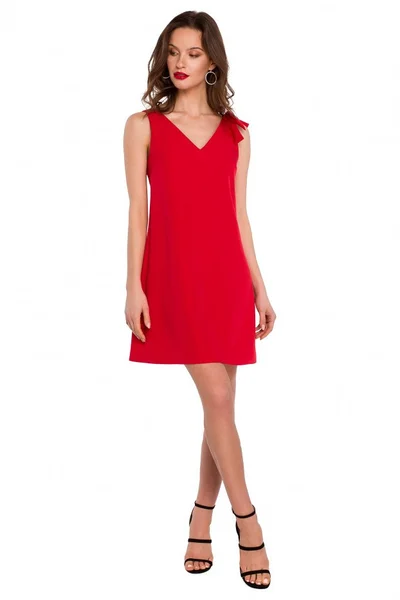 Červené áčkové šaty s mašlí Makover