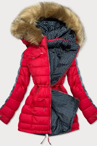 Červený prošívaný oboustranný kabát s kapucí MHM