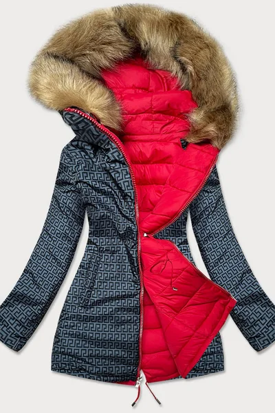Červený prošívaný oboustranný kabát s kapucí MHM