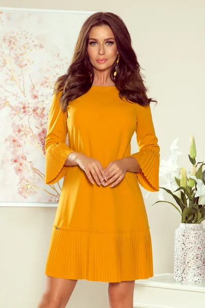 Žluto-oranžové šaty se zvonovými rukávy Numoco 228-7