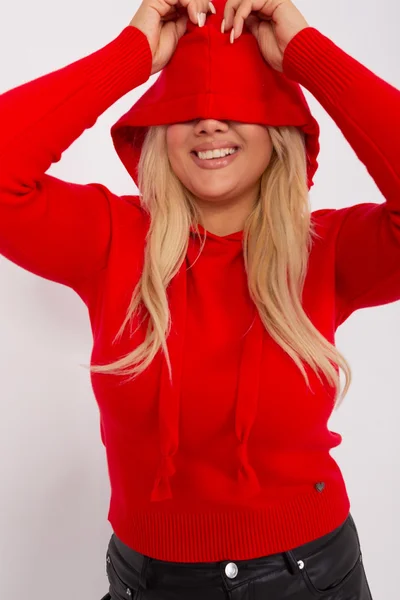 Červený dámský pulovr s kapucí FPrice plus size