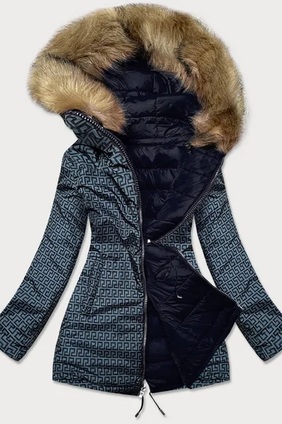 Oboustranná dámská prošívaná bunda s kapucí s kožíškem MHM