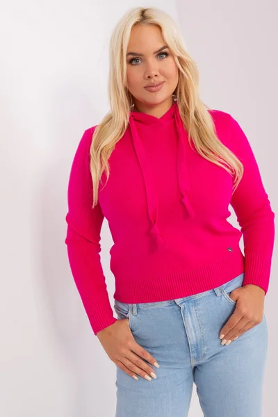 Tmavě růžový dámský svetr s kapucí FPrice