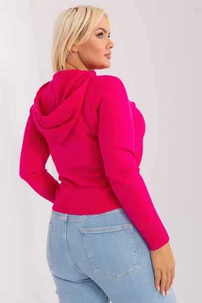 Tmavě růžový dámský svetr s kapucí FPrice