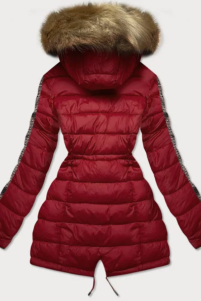 Vínový-vzorovaný dámský oboustranný kabátek s kapucí MHM