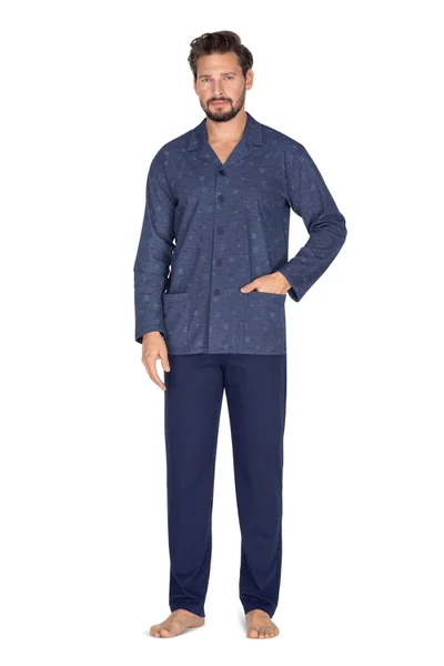 Tmavě modré pánské pyžamo s propínací košilí Regina