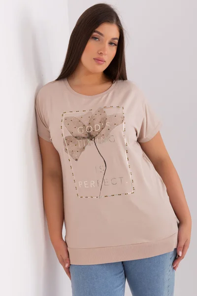 Světle béžové dámské tričko s krátkým rukávem FPrice