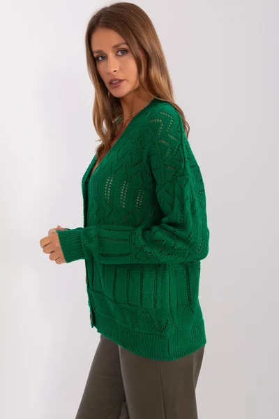 Tmavě zelený dámský propínací svetr FPrice