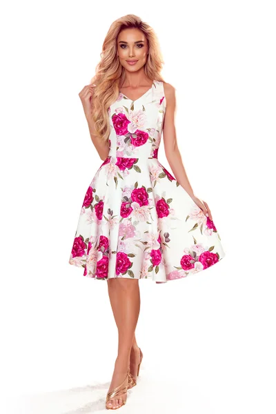 Romantické áčkové šaty s růžovými květy Numoco