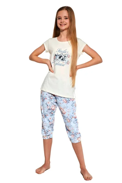 Dětské bavlněné vzorované pyžamo s capri kalhotami Cornette