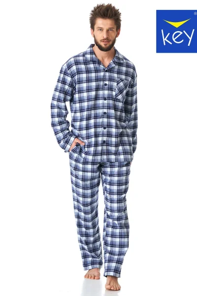Modro-černé kostkované pánské pyžamo Key plus size