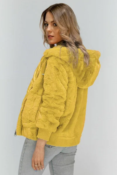 Žlutá plyšová bunda s kapucí Libland 2019