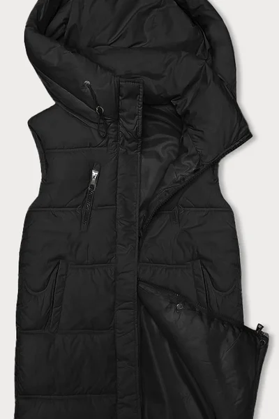 Hřejivá dámská černá vesta s kapucí Miss TiTi