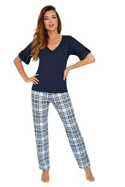 Bavlněné dámské pyžamo s károvanými kalhotami Donna