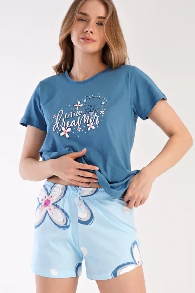 Světle modré dámské letní pyžamo se šortkami Vienetta