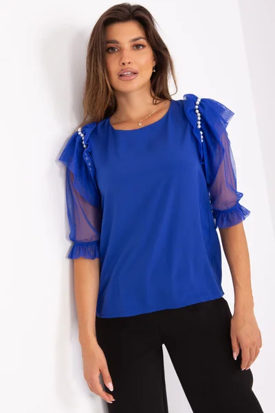 Královsky modré dámské tričko s rukávy ze síťoviny FPrice