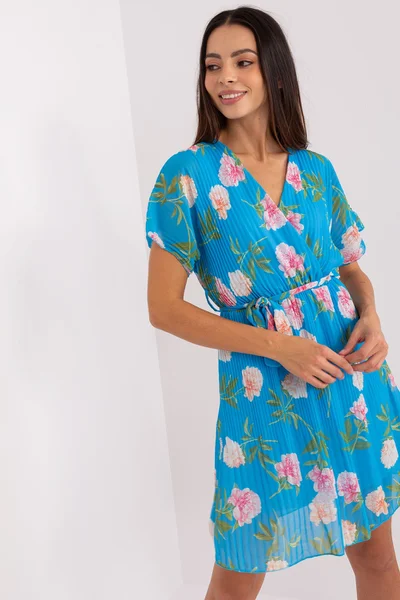 Modré květinové denní šaty FPrice univerzální velikost