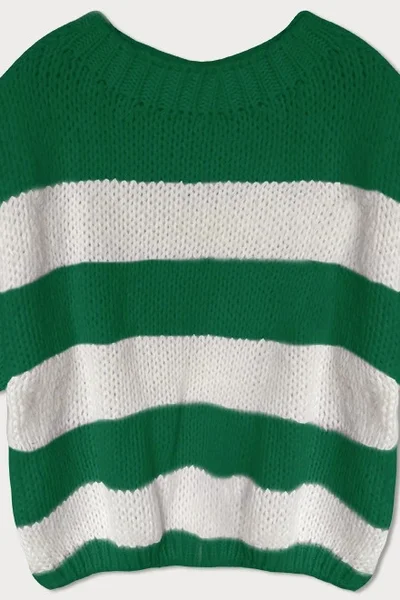Volný dámský svetr MADE IN ITALY zeleno-bílý s pruhy