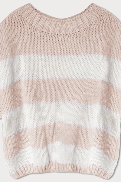 Béžovo-bílý dámský pruhovaný svetr MADE IN ITALY