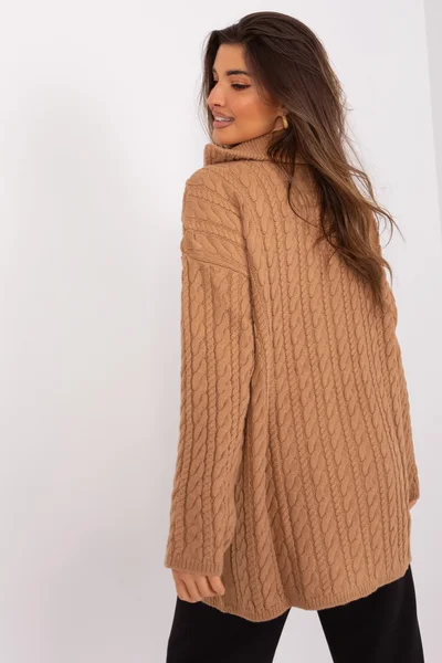 Béžový dámský volný svetr s límečkem FPrice