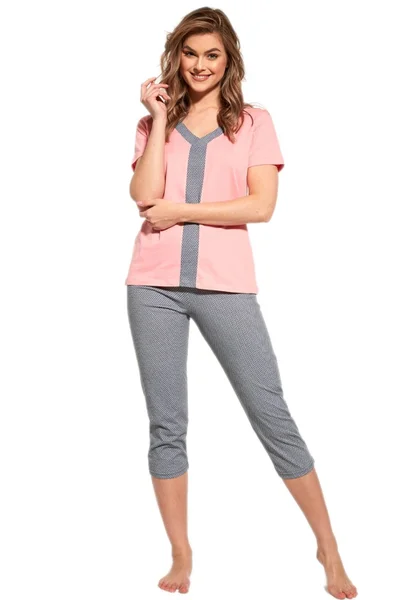 Šedo-růžové dámské pyžamo s 3/4 kalhotami Cornette plus size