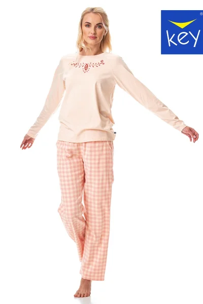 Broskvové dámské dlouhé pyžamo Key