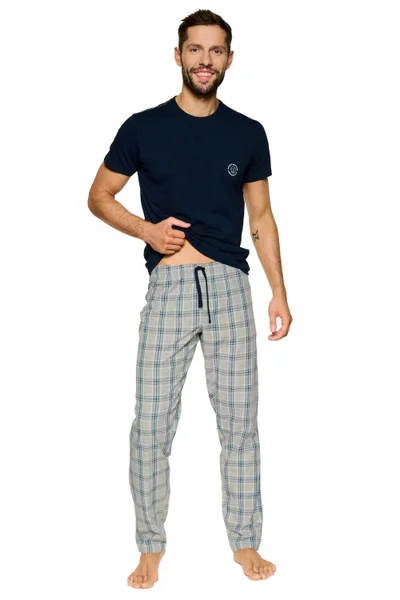 Pohodlné bavlněné pánské pyžamo Henderson modro-šedé