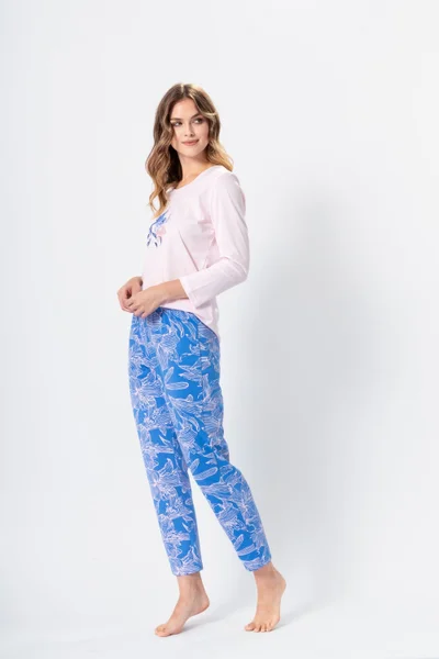 Modro-bílé dámské dlouhé pyžamo M-Max
