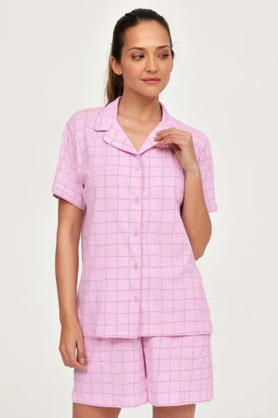 Světle růžová dámské kostkované pyžamo se šortkami Muydemi