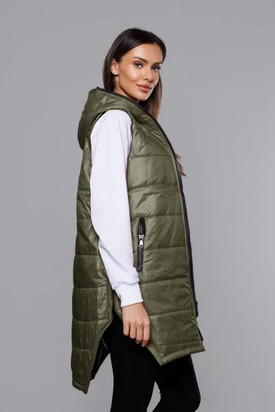 Lehce zateplená dámská khaki vesta s kapucí S'WEST