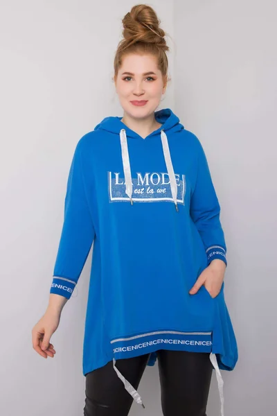 Tmavě modrá dámská plus size mikina s kapsou FPrice