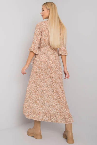 OCH BELLA Béžové dámské vzorované dámské šaty FPrice