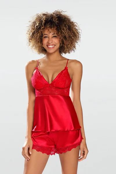 Sexy červené dámské pyžamko s krajkou DKaren