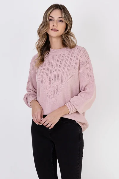 Pudrově růžový dámský vzorovaný pulovr MKM